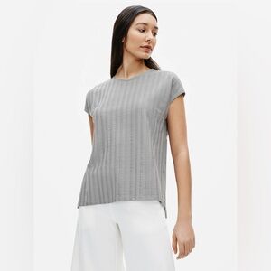 EUC Eileen Fisher Wide Rib Stretch Crew Neck Top In Color Zinc/Gray Size Large